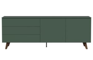 Zelená lakovaná komoda Tenzo Plain 210 x 45 cm s dřevěnou podnoží